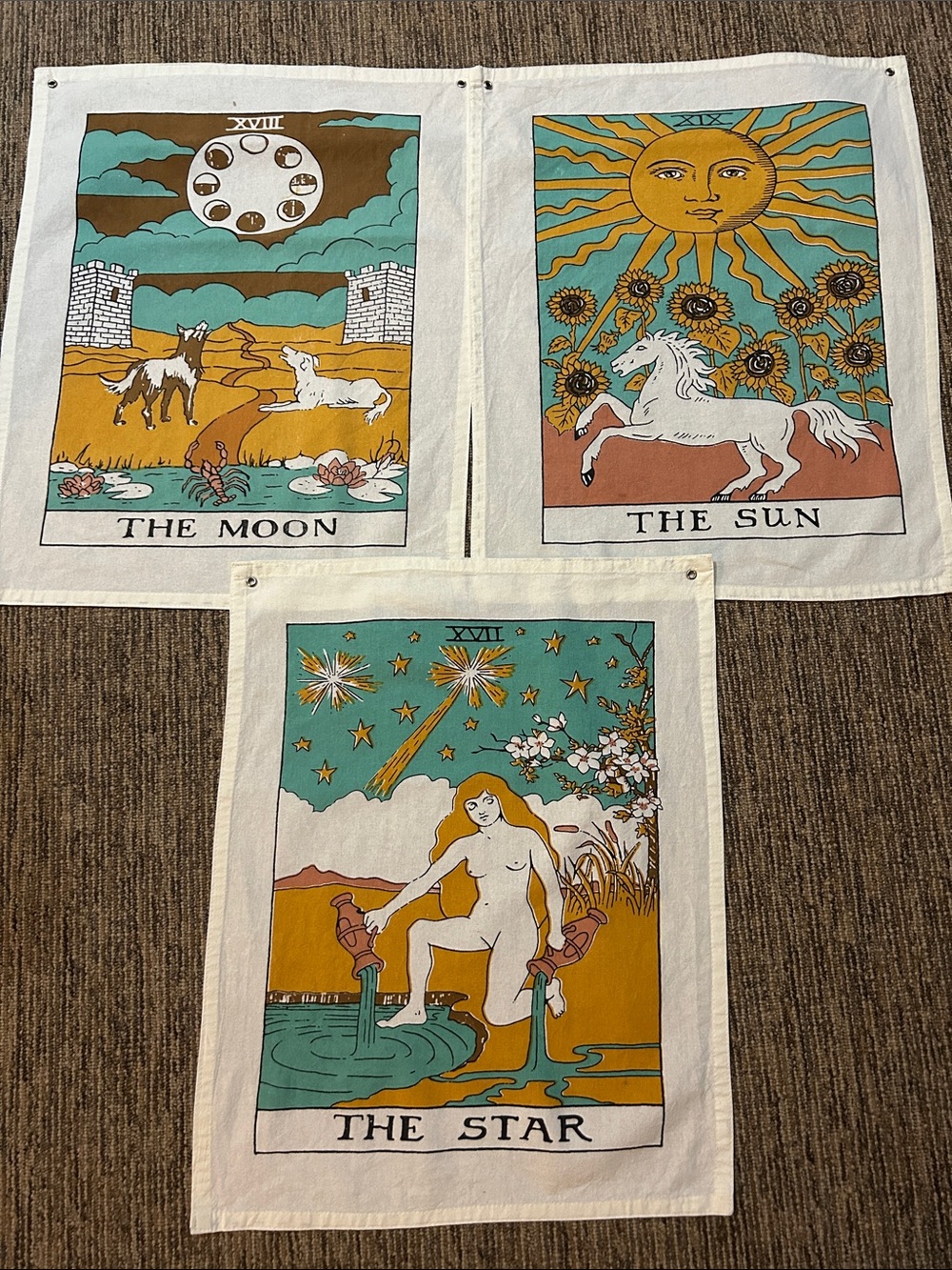 URBAN OUTFITTERS Set of 3 Tarot Card Art Wall Tapestries - Moon, Sun & Star